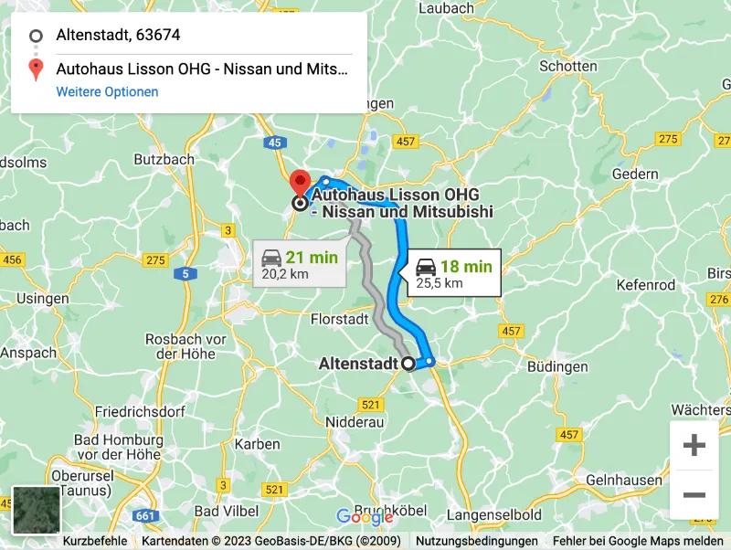 Anfahrt von Altenstadt zum Autohaus Lisson